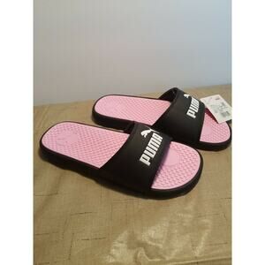 PUMA Women's Cool Cat Black/Pink/White Logo Slide Sandals - US 10‎